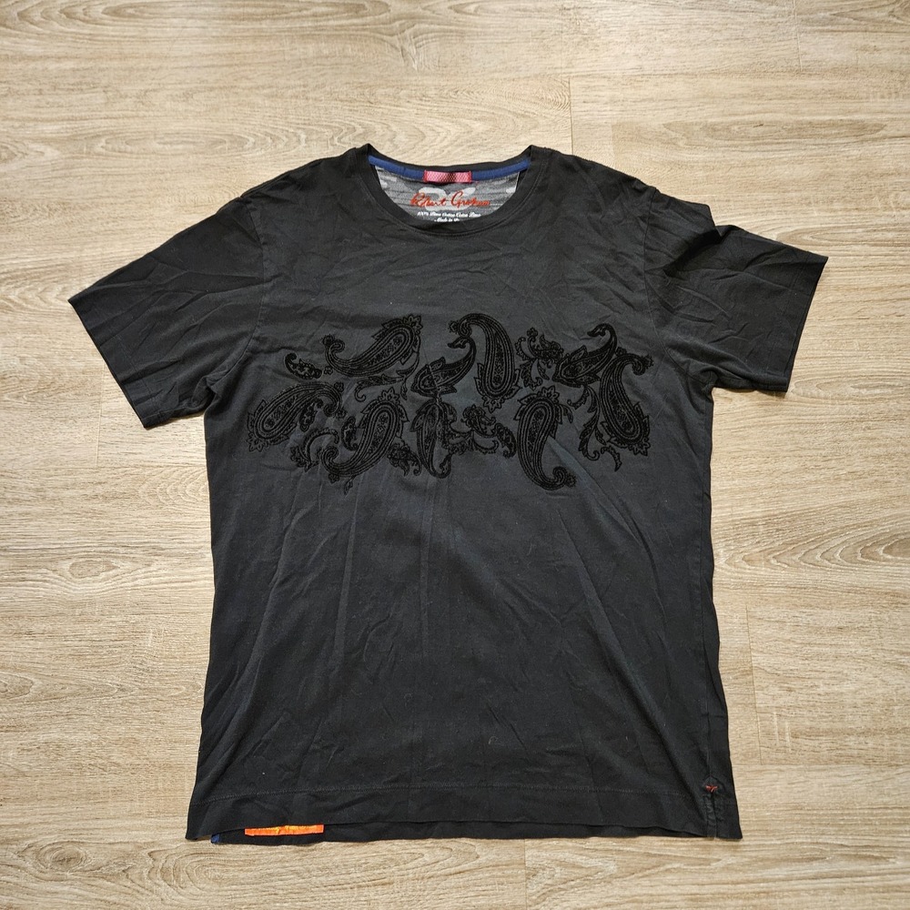 Robert Graham T Shirt Mens Large Black Paisley Embroidered Pima Cotton Tee